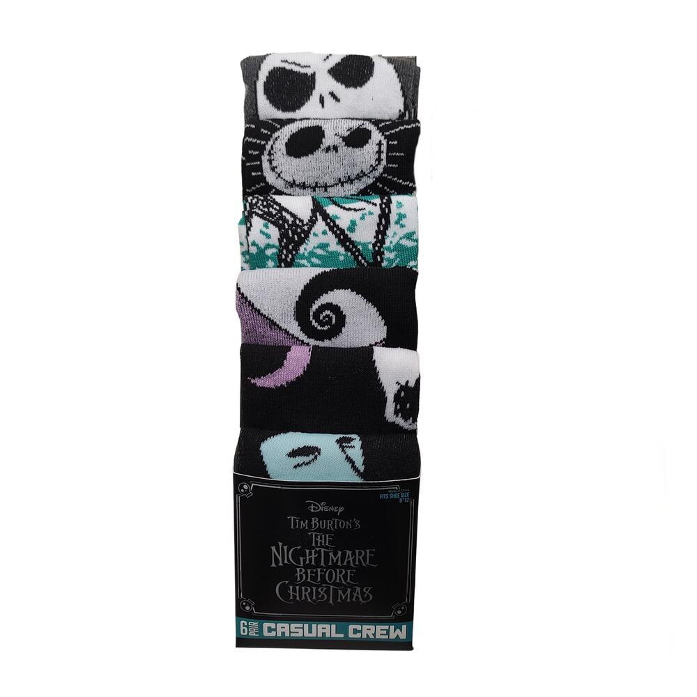 The Nightmare Before Christmas Jack Skelligton Casual Crew Socks-6 Pairs